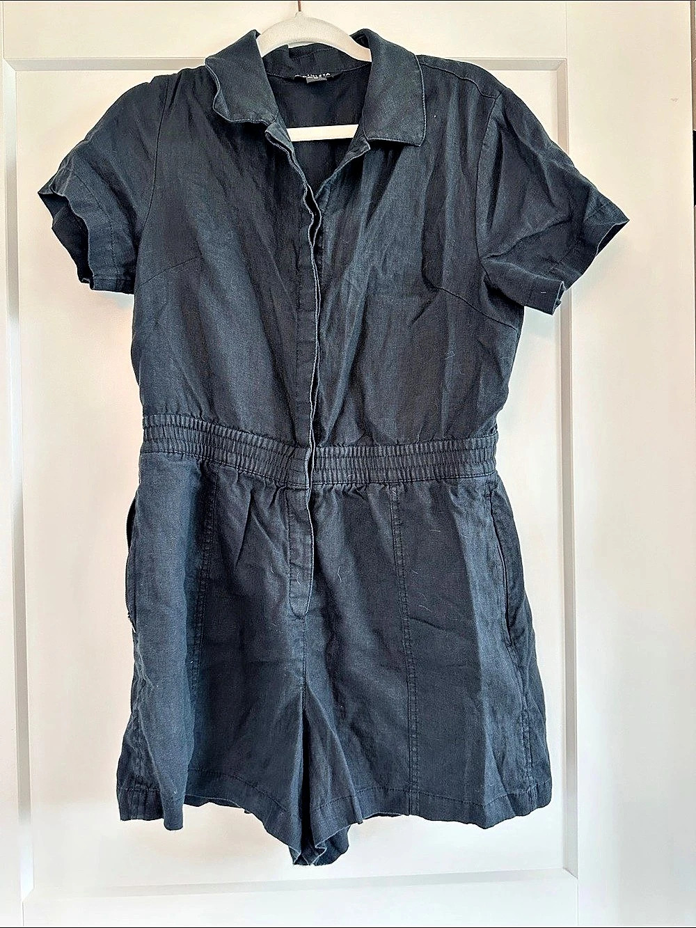 Athleta Retreat Linen Romper Black Medium